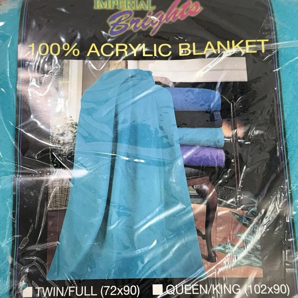 Vtg Owen Twin / Full Size Acrylic Blanket Imperial Brights Soft Fuzzy Teal 80's